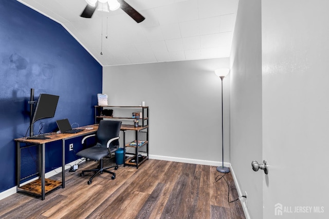 208 Hilltop Blvd, Old Bridge, NJ 07735 - office featuring vaulted ceiling, wood finished floors, and ceiling fan