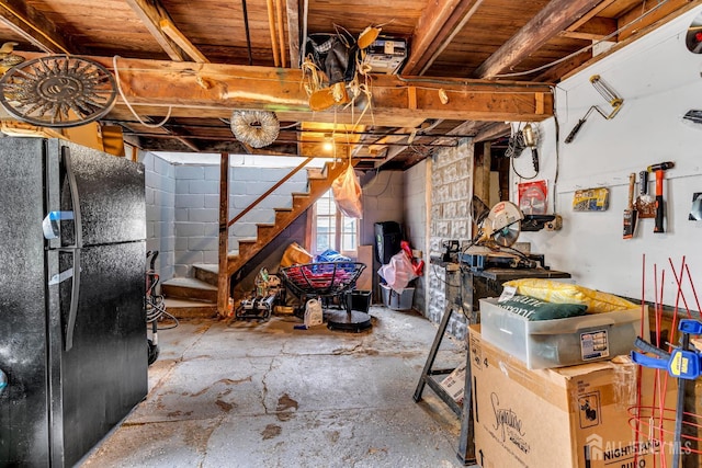 208 Hilltop Blvd, Old Bridge, NJ 07735 - basement featuring freestanding refrigerator and stairs