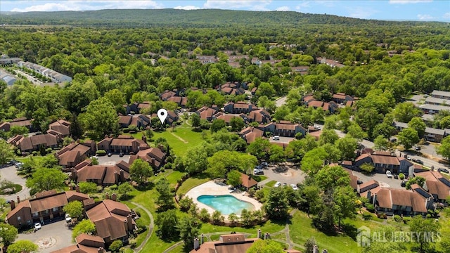 295 Gemini Dr Unit 3D, Hillsborough, NJ 08844 - aerial perspective of suburban area featuring a heavily wooded area and a pool area