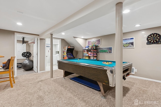 3223 Banta Rd, South Plainfield, NJ 07080 - rec room featuring carpet floors, baseboards, billiards table, and recessed lighting