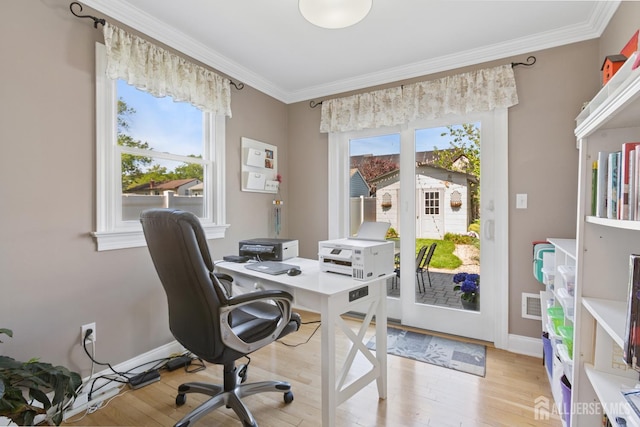 3223 Banta Rd, South Plainfield, NJ 07080 - office space with crown molding, light wood-style floors, and baseboards