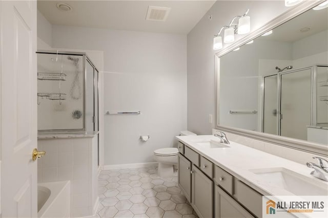 1410 Colts Cir, Lawrence, NJ 08648 - full bathroom featuring a shower stall, double vanity, tile patterned floors, and a bath