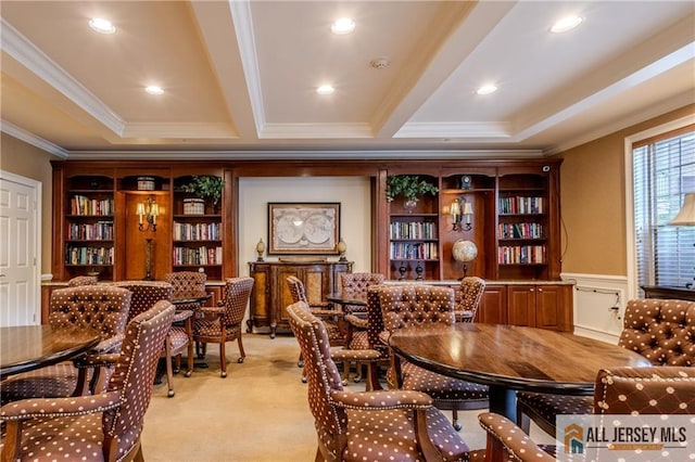 1410 Colts Cir, Lawrence, NJ 08648 - office space featuring ornamental molding, light carpet, wainscoting, and recessed lighting