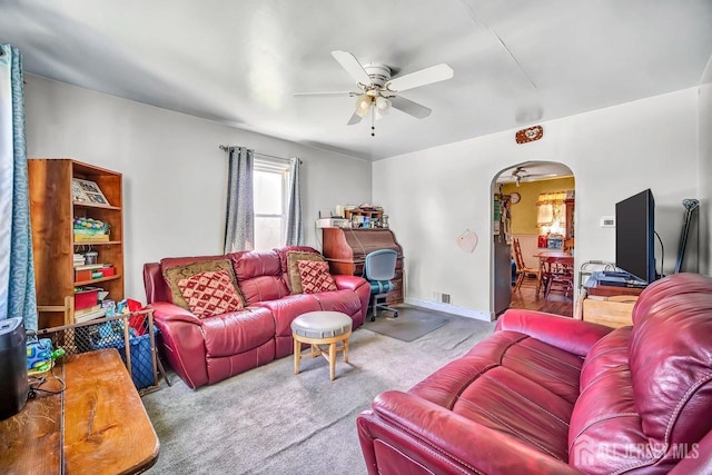 29 Pulawski Ave, South River, NJ 08882 - carpeted living room with arched walkways and ceiling fan
