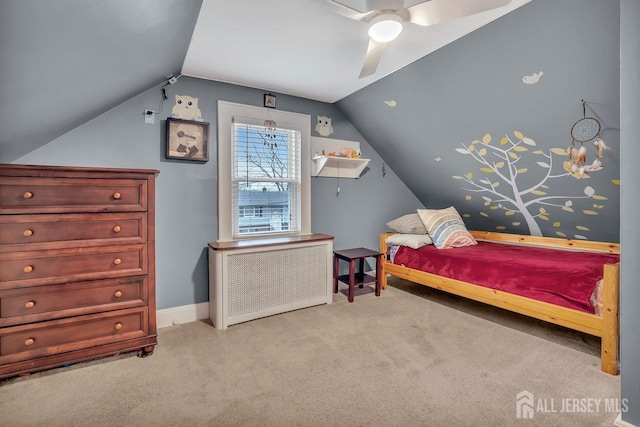 1276 S 11th St S, South Plainfield, NJ 07080 - bedroom with vaulted ceiling, carpet, baseboards, and a ceiling fan