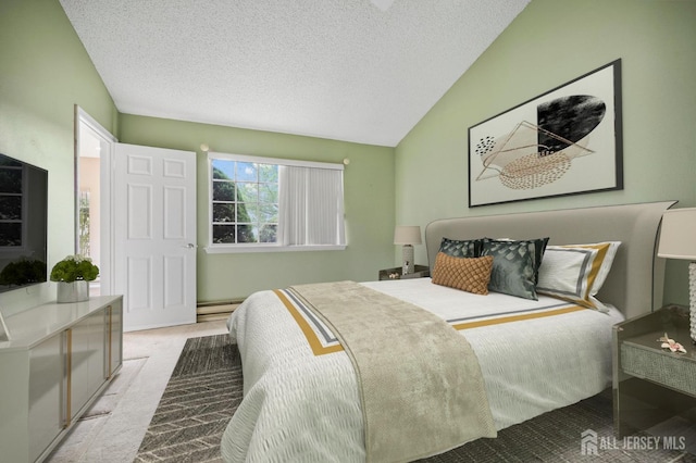 639 Madison Dr Unit C, Monroe, NJ 08831 - bedroom with vaulted ceiling, a textured ceiling, and carpet flooring
