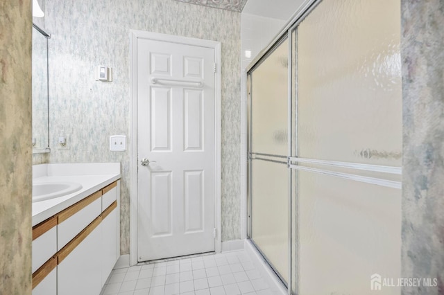 639 Madison Dr Unit C, Monroe, NJ 08831 - full bathroom featuring tile patterned flooring, vanity, and a stall shower
