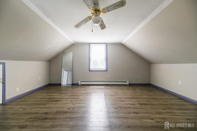 17 New Brunswick Ave, Matawan, NJ 07747 - bonus room featuring wood finished floors, a ceiling fan, baseboard heating, and vaulted ceiling