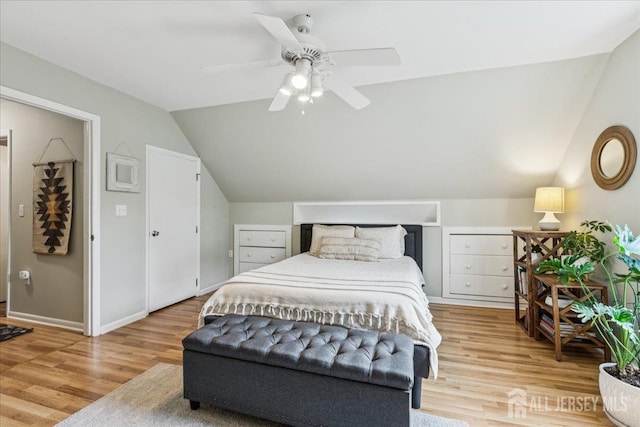 383 S Stump Tavern Rd S, Jackson, NJ 08527 - bedroom featuring light wood-style flooring, vaulted ceiling, and a ceiling fan