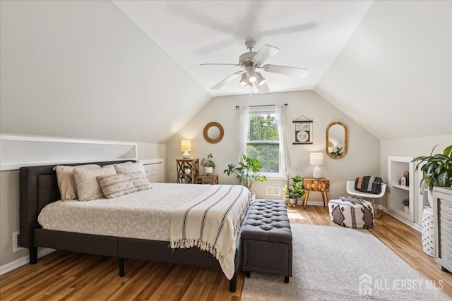 383 S Stump Tavern Rd S, Jackson, NJ 08527 - bedroom with wood finished floors, a ceiling fan, and vaulted ceiling
