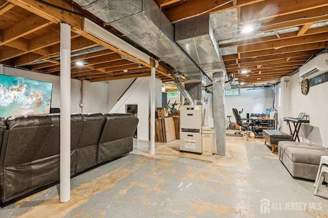 383 S Stump Tavern Rd S, Jackson, NJ 08527 - basement featuring a wall mounted air conditioner and heating unit
