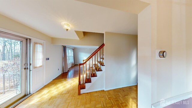 entrance foyer with light parquet flooring and plenty of natural light