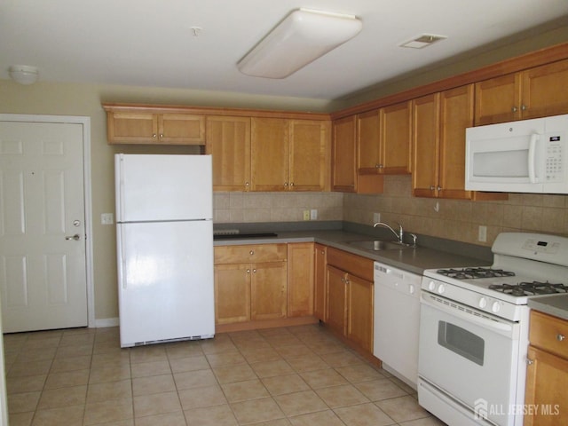 101 Liddle Ave, Edison, NJ 08837 - kitchen with white appliances, a sink, decorative backsplash, and light tile patterned floors