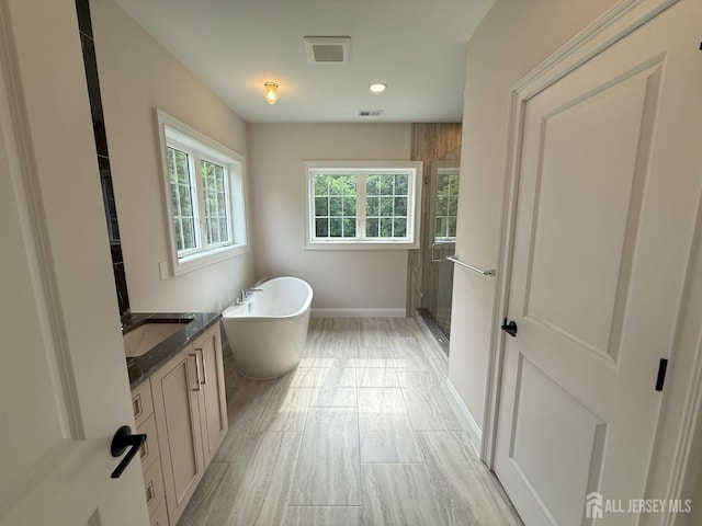 2 Joye Ln, South Brunswick, NJ 08852 - full bath with vanity, a soaking tub, a shower stall, and recessed lighting