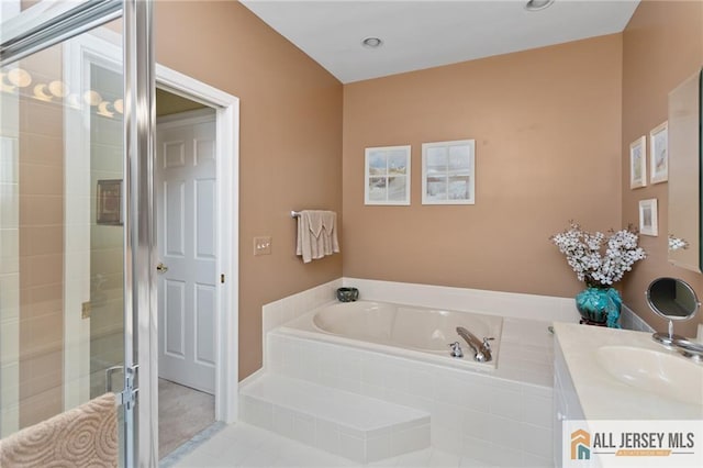 12 Wellfleet St, Monroe, NJ 08831 - full bath with a garden tub, vanity, a shower stall, and tile patterned floors