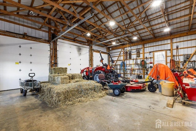 garage with metal wall