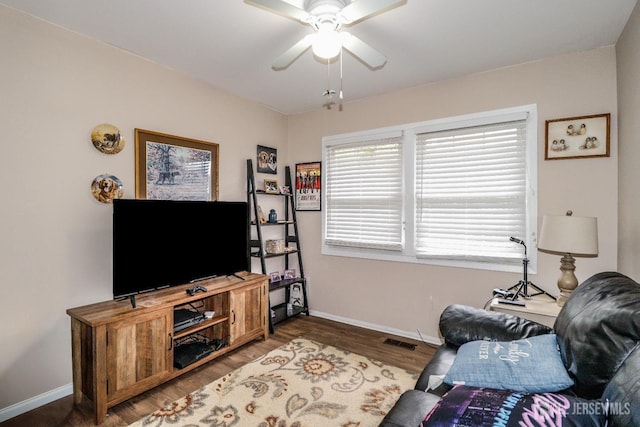 17 Morningside Dr, Old Bridge, NJ 08857 - living area with a ceiling fan, baseboards, visible vents, and wood finished floors