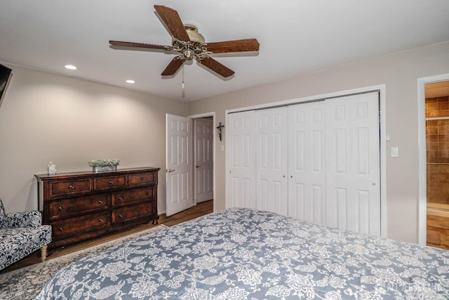 17 Morningside Dr, Old Bridge, NJ 08857 - bedroom featuring a closet, wood finished floors, ceiling fan, and recessed lighting