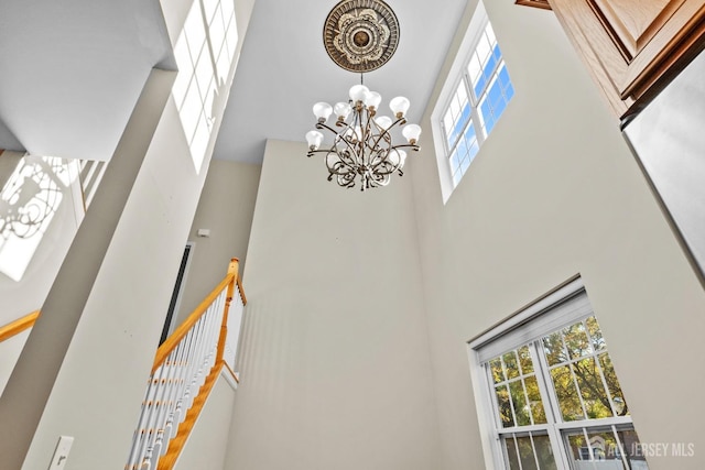 interior details with a chandelier