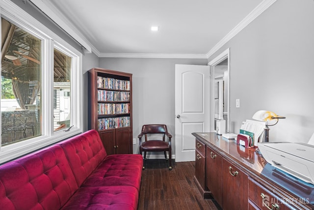 59 Mckinley Ave, Colonia, NJ 07067 - living room featuring dark wood-type flooring and crown molding
