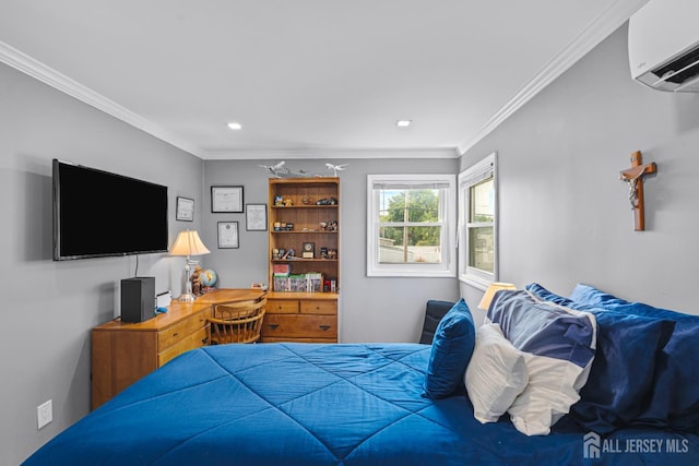 59 Mckinley Ave, Colonia, NJ 07067 - bedroom with a wall mounted AC, ornamental molding, and recessed lighting