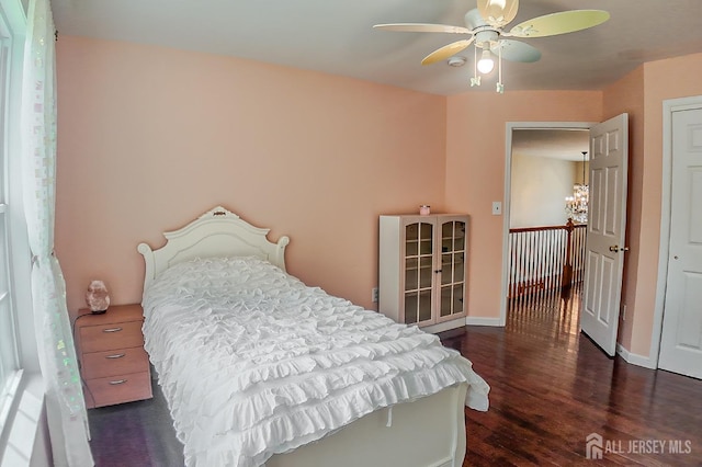 47 Bay Hill Blvd, Monroe, NJ 08831 - bedroom with wood finished floors, a chandelier, and a ceiling fan