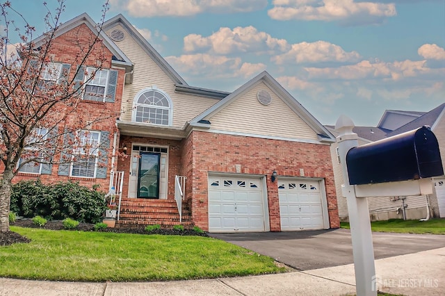47 Bay Hill Blvd, Monroe, NJ 08831 - traditional home featuring brick siding, asphalt driveway, a garage, and a front yard