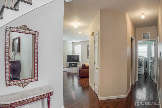 47 Bay Hill Blvd, Monroe, NJ 08831 - hallway featuring washer / dryer, dark wood-style flooring, and recessed lighting