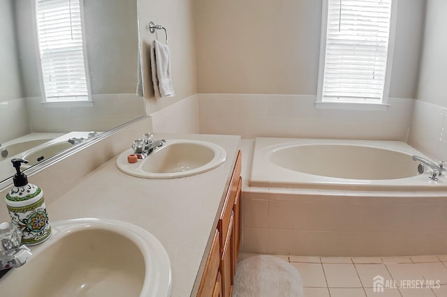 47 Bay Hill Blvd, Monroe, NJ 08831 - bathroom featuring double vanity, plenty of natural light, and a bath