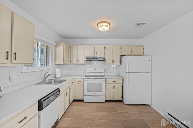 803 Pompton Rd Unit A, Monroe, NJ 08831 - kitchen featuring white appliances, under cabinet range hood, baseboard heating, cream cabinetry, and a sink