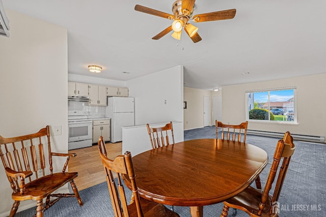 803 Pompton Rd Unit A, Monroe, NJ 08831 - dining space with a baseboard radiator, a ceiling fan, and light wood-type flooring