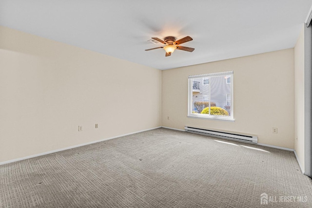 803 Pompton Rd Unit A, Monroe, NJ 08831 - empty room featuring baseboard heating, a ceiling fan, carpet floors, and baseboards