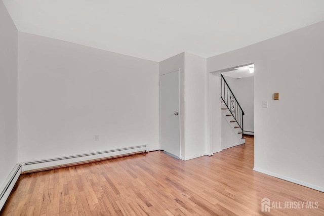 402 N Cranbury Rd Unit 8, East Brunswick, NJ 08816 - unfurnished room featuring light wood-type flooring, stairway, and a baseboard heating unit