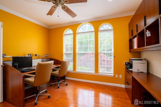 4 Bernadette Cir S, Brunswick, NJ 08852 - home office with ceiling fan, baseboards, ornamental molding, and wood-type flooring