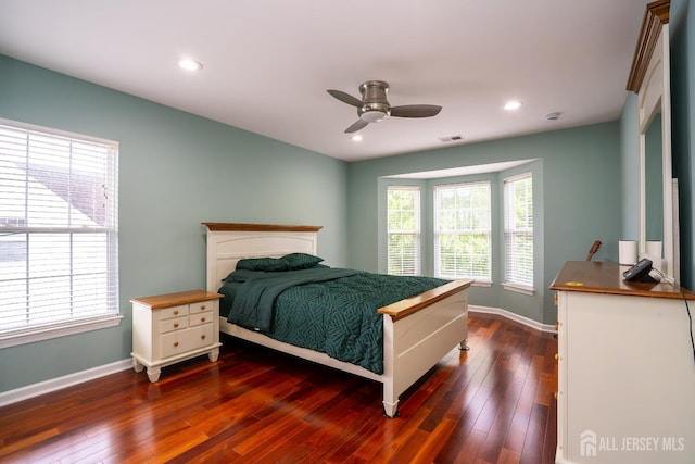 4 Bernadette Cir S, Brunswick, NJ 08852 - bedroom with baseboards, dark wood finished floors, a ceiling fan, and recessed lighting
