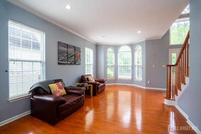 4 Bernadette Cir S, Brunswick, NJ 08852 - sitting room with light wood-style flooring, baseboards, healthy amount of natural light, ornamental molding, and recessed lighting