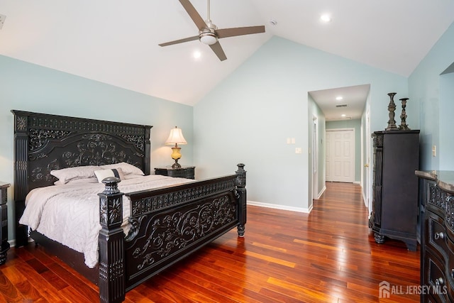 4 Bernadette Cir S, Brunswick, NJ 08852 - bedroom featuring wood finished floors, high vaulted ceiling, baseboards, a ceiling fan, and recessed lighting