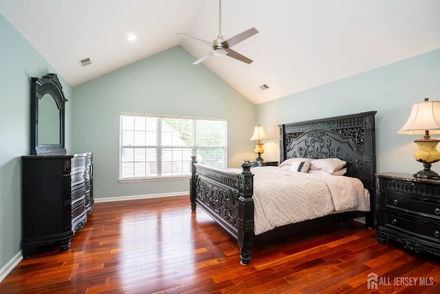 4 Bernadette Cir S, Brunswick, NJ 08852 - bedroom featuring dark wood-style floors, lofted ceiling, baseboards, and a ceiling fan