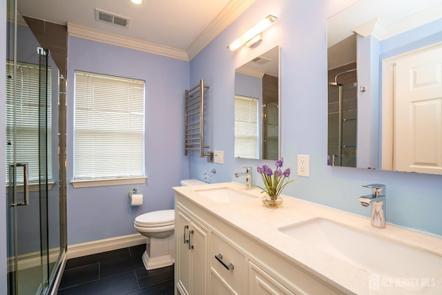 4 Bernadette Cir S, Brunswick, NJ 08852 - bathroom with baseboards, toilet, a shower with door, double vanity, and tile patterned flooring
