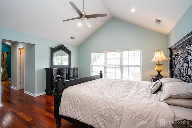 4 Bernadette Cir S, Brunswick, NJ 08852 - bedroom featuring wood finished floors, baseboards, high vaulted ceiling, a ceiling fan, and recessed lighting