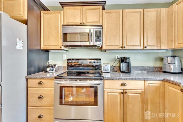 13 Sheffield Ave, Monroe, NJ 08831 - kitchen featuring stainless steel appliances, light brown cabinets, and light countertops