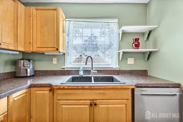 13 Sheffield Ave, Monroe, NJ 08831 - kitchen featuring a sink, dishwasher, and dark countertops