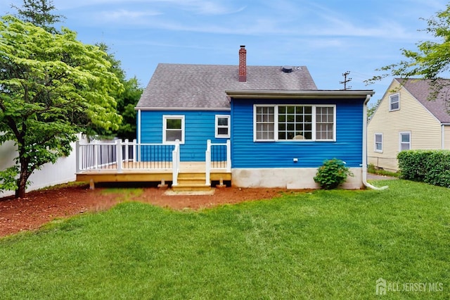 13 Prospect St, Metuchen, NJ 08840 - back of house featuring a wooden deck, a chimney, and a shingled roof