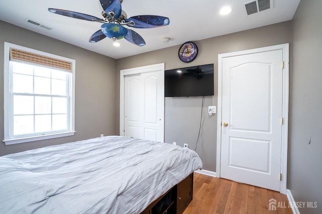 45 Green Ash St, Monroe, NJ 08831 - bedroom with baseboards, light wood-type flooring, a closet, recessed lighting, and ceiling fan