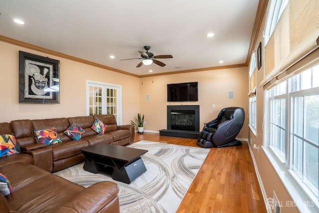 45 Green Ash St, Monroe, NJ 08831 - living room with wood finished floors, recessed lighting, baseboards, ceiling fan, and a glass covered fireplace