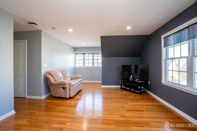 45 Green Ash St, Monroe, NJ 08831 - living area with light wood finished floors, baseboards, recessed lighting, and vaulted ceiling