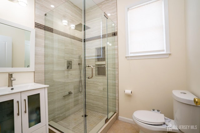 45 Green Ash St, Monroe, NJ 08831 - bathroom with toilet, a shower stall, vanity, and tile patterned floors
