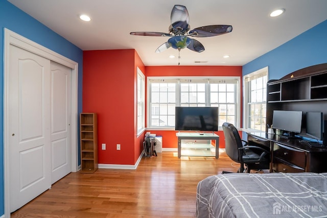 45 Green Ash St, Monroe, NJ 08831 - bedroom featuring wood finished floors, baseboards, a desk, recessed lighting, and a closet