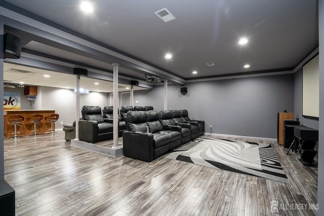 45 Green Ash St, Monroe, NJ 08831 - home theater with a bar, wood finished floors, baseboards, and recessed lighting
