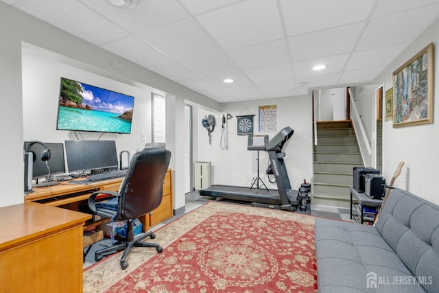 office featuring recessed lighting and a paneled ceiling